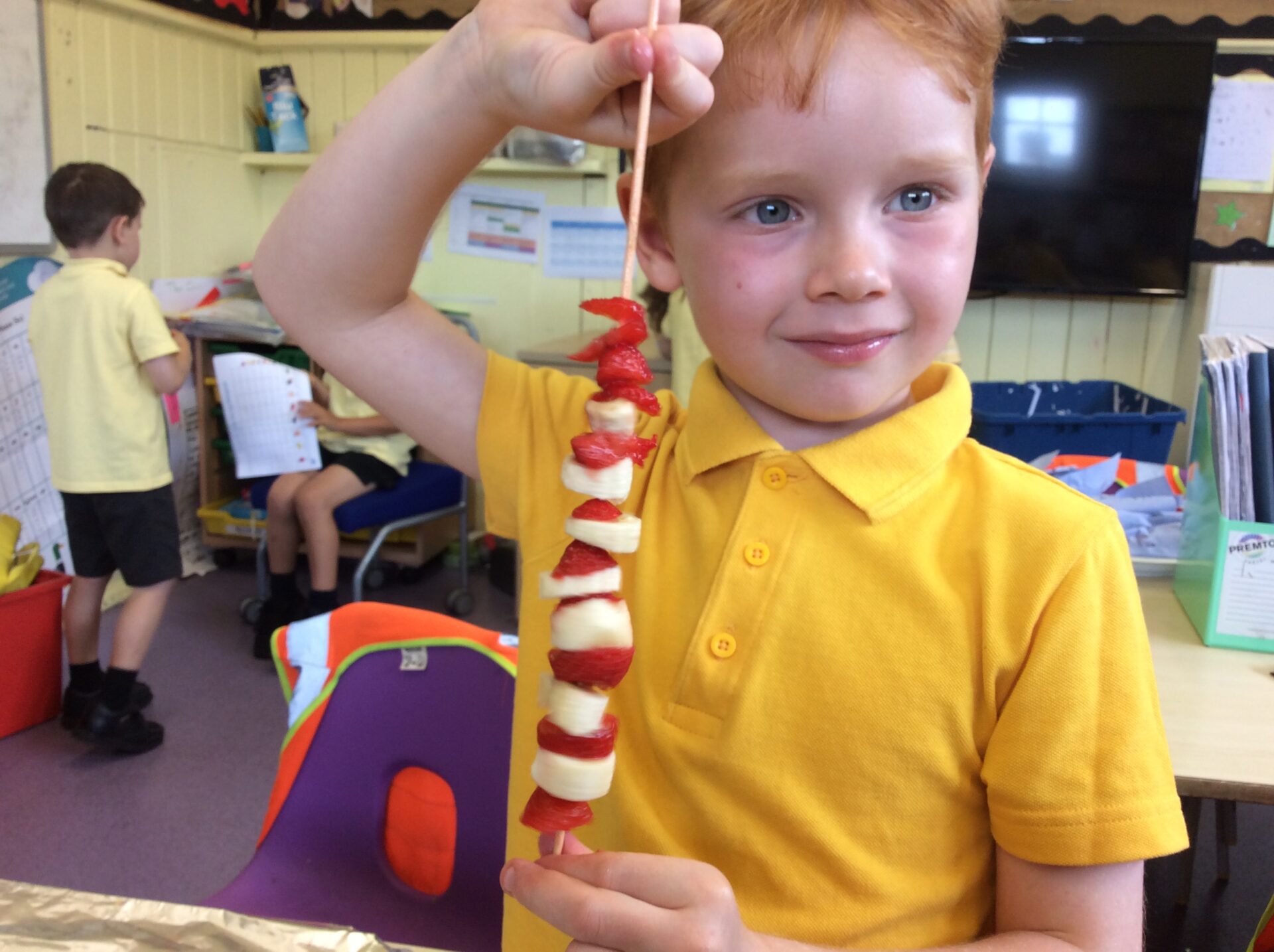 Making Fruit kebabs! Merry Hill